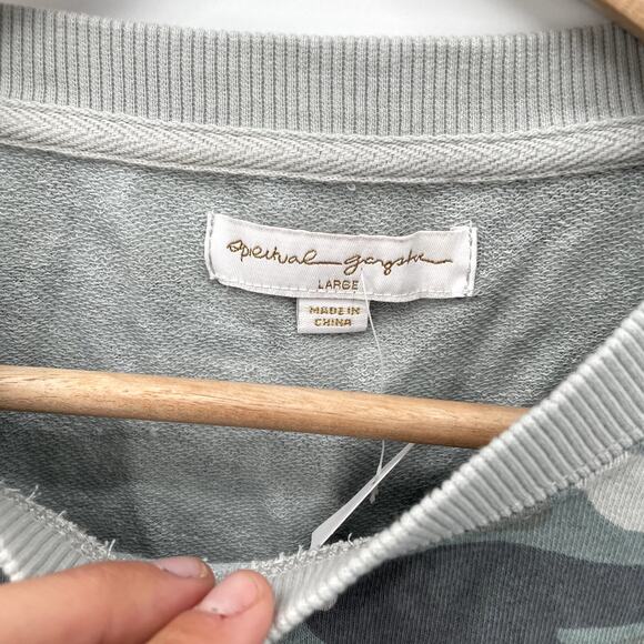 SPIRITUAL GANGSTER Evereve NWT Mazzy Crewneck Pullover Camo Sweatshirt // L - Picture 7 of 11